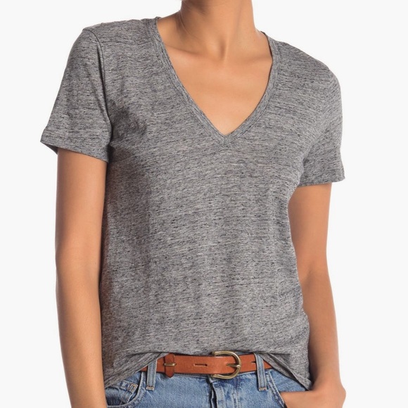 Madewell V-Neck Short Sleeve T-Shirt XXS in Heather Pewter - Picture 2 of 12
